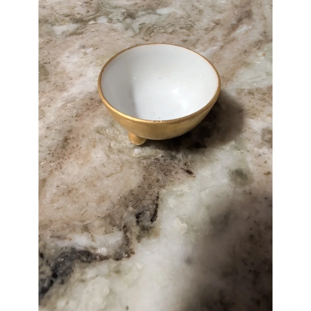 2-Round Porcelain Footed Open Salt Cellar  Pearlescent w/Gold-Painted Exterior